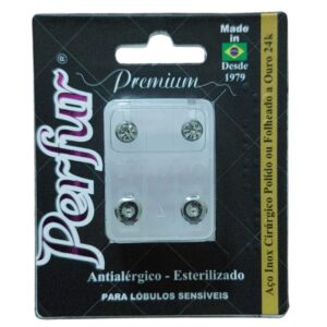 Brinco Premium Cristal - Aço Inox Redondo - Adulto - 803