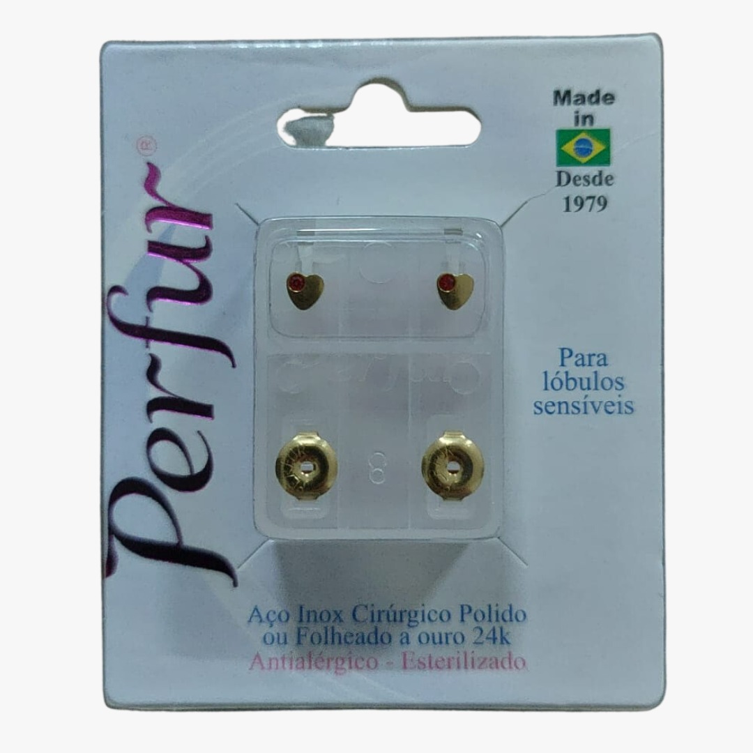 Brinco Coração Vermelho - Dourado - Adulto