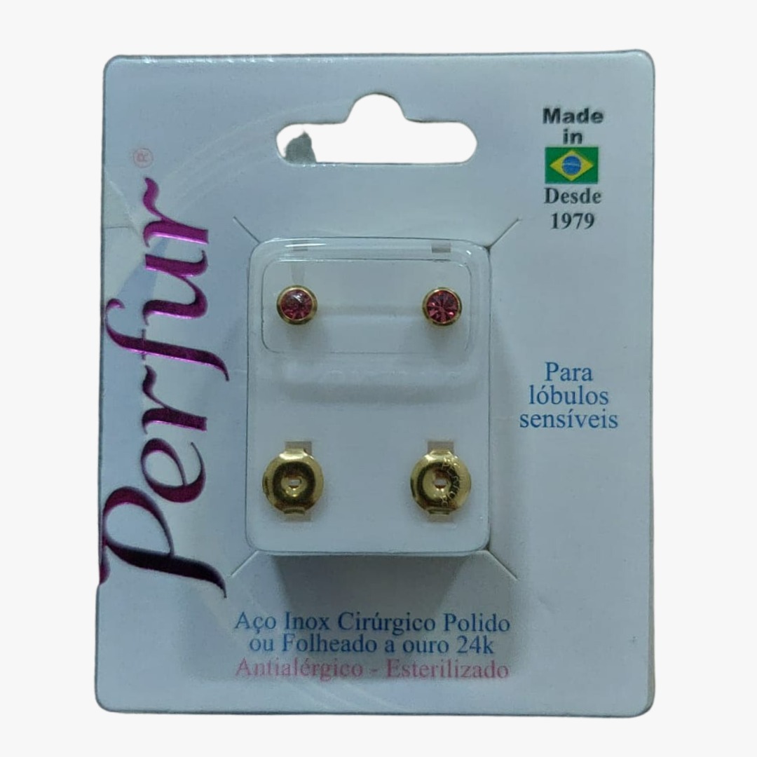 Brinco Rosa - Dourado Redondo - Adulto cod.210