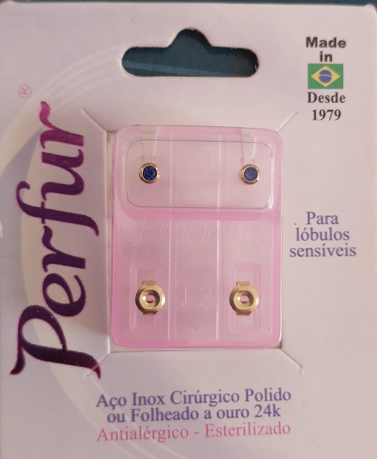 Brinco Infantil Azul - Dourado - Redondo 209