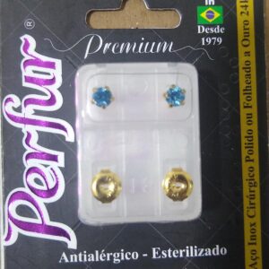 Brinco Premium Agua Marinha Azul- Dourado Estrela - 701
