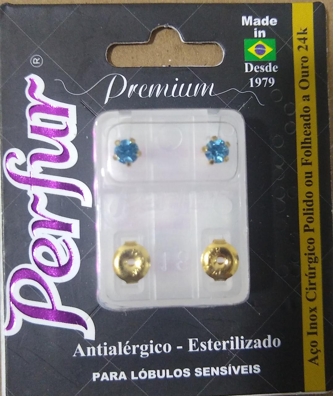 Brinco Premium Agua Marinha Azul- Dourado Estrela - 701