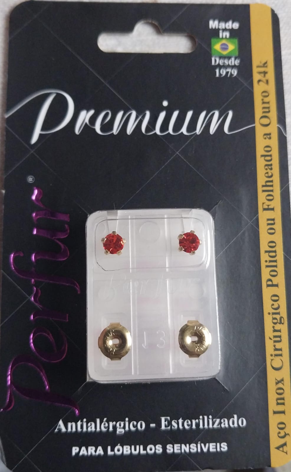 Brinco Premium Vermelho Hyacinth Dourado - Estrela