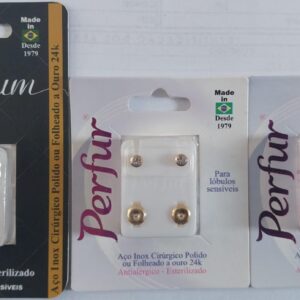 Trio Brinco Perfur Dourado Cristal REDONDO