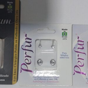 KIT Trio Brinco Perfur Cristal Inox Estrela