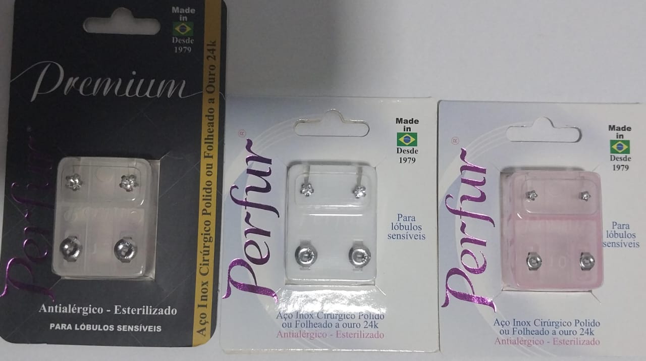 KIT Trio Brinco Perfur Cristal Inox Estrela