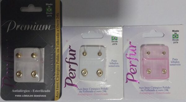 KIT TRIO Brinco Perfur BOLINHA DOURADO