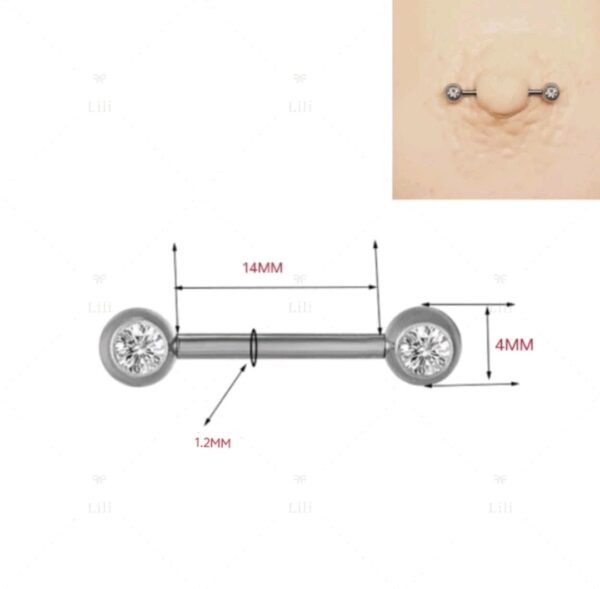 BARBELL MAMILO  Aço inoxidável com 2 pedra zircônia