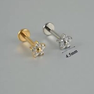 Labret Flor Titânio Flor  Zircônia 1.2x8x4,5mm DOURADO