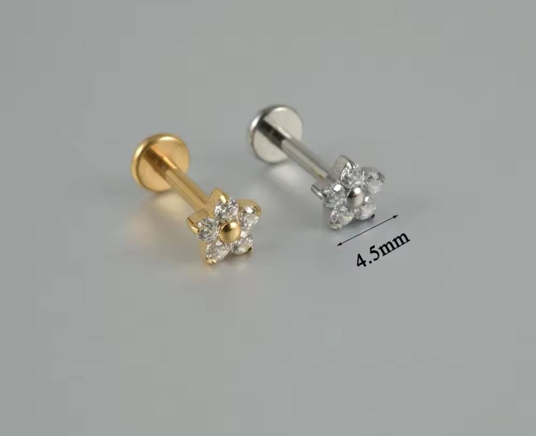 Labret Flor Titânio Flor  Zircônia 1.2x8x4,5mm DOURADO