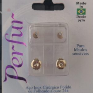 Brinco Adulto Meia Lua com Pedra Branca -  Dourado