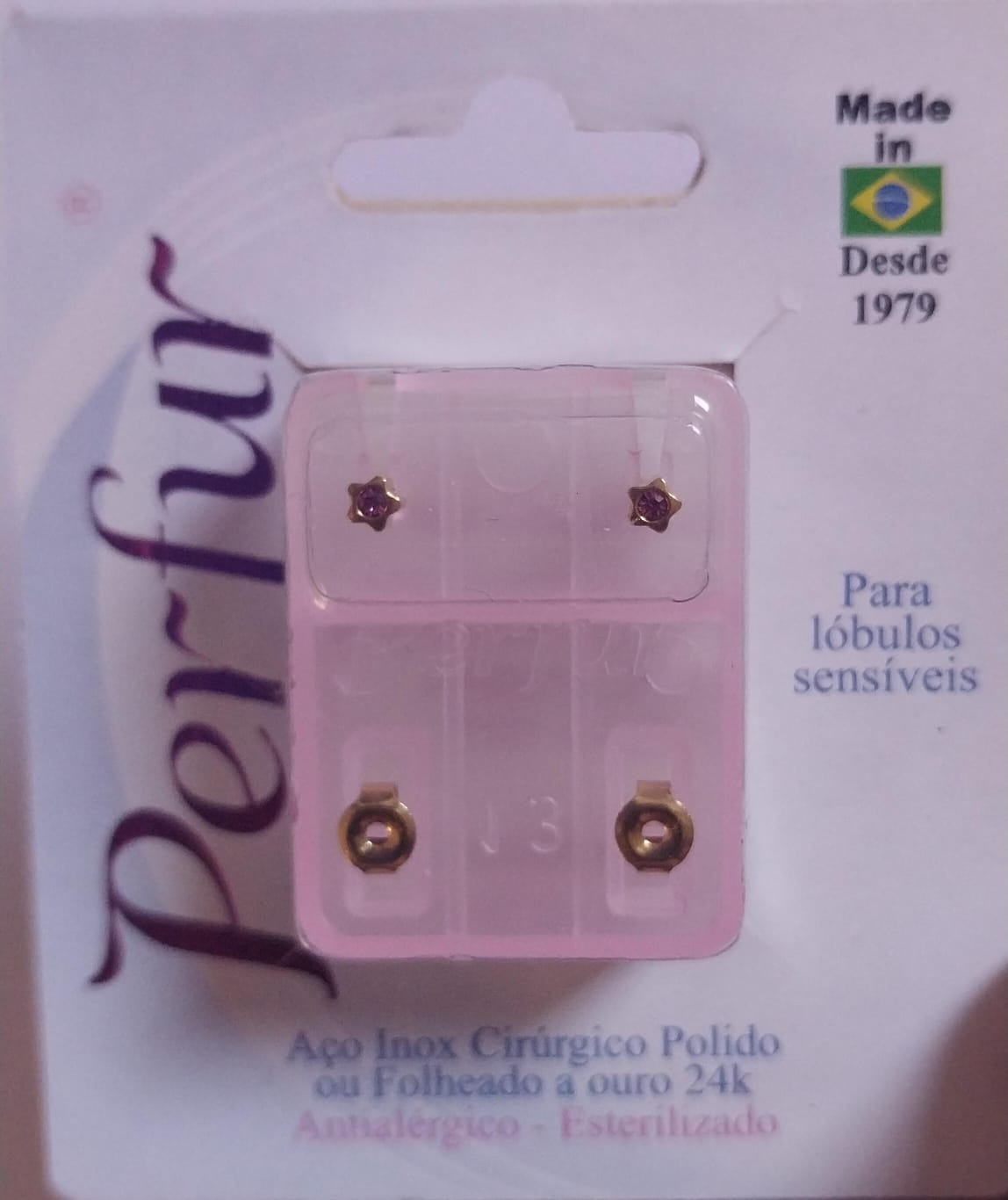 Brinco Infantil Estrela Com Pedra Rosa