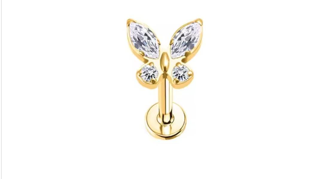 Labret Rosca Interna Titânio Borboleta Zircônias 1.2 x 8mm