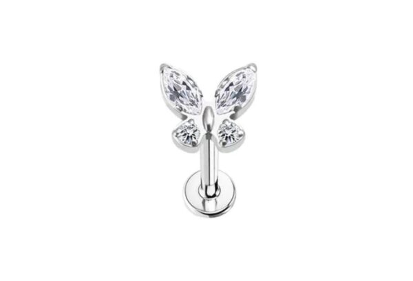 Labret Rosca Interna Aço Borboleta Zircônias 1.2 x 8mm