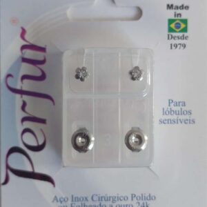 Brinco Inox Adulto Flor Pedra Cristal