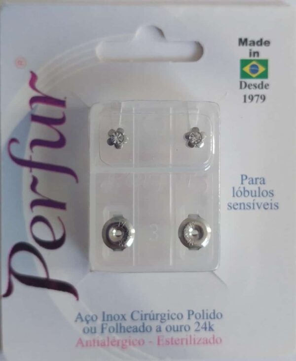 Brinco Inox Adulto Flor Pedra Cristal
