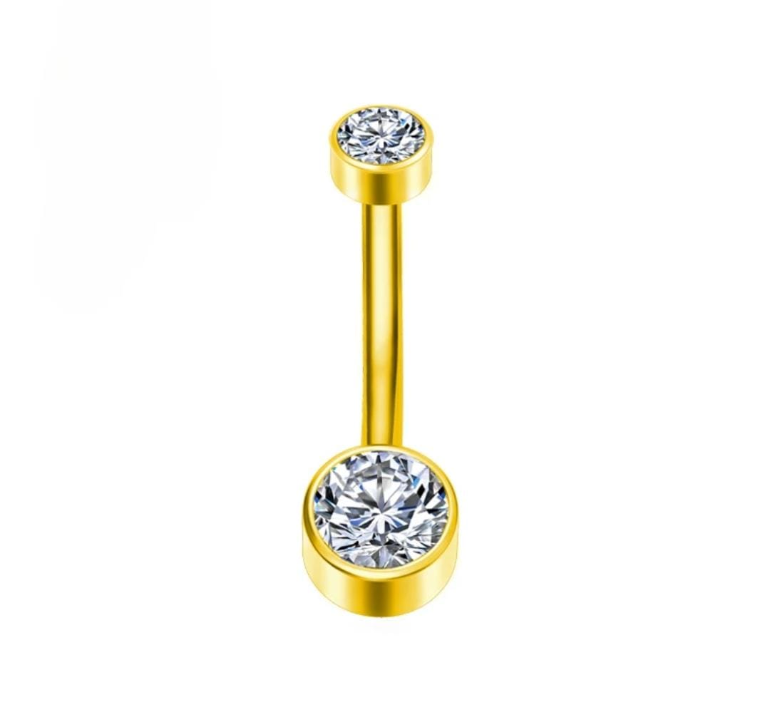 Banana Titânio 2 Pedras Strass Redondo  1.6x10x5x8mm