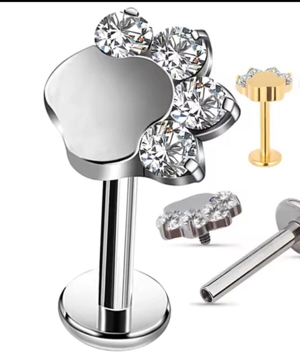 Labret Rosca Interna Titânio Patinha 4 Zircônias NATURAL - Imagem 2