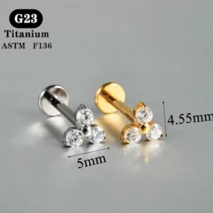 Labret Rosca Interna Titânio Trinity Zircônias Dourado