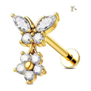 Labret Borboleta com Flor Titânio