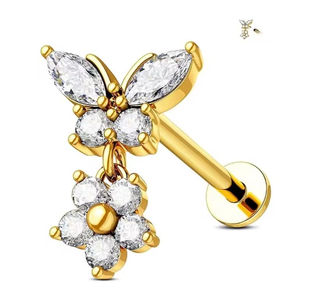 Labret Borboleta com Flor Titânio